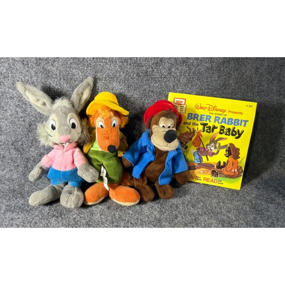 Vintage 1977 Disney Brer Rabbit Tar Baby Book & Plush Set Brer Fox Bear Rare